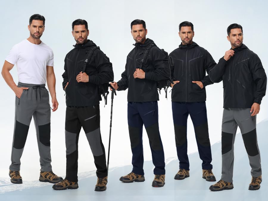 MOCOLY Wanderhose Herren Winter Thermo Jagdhose Skihose Schneehose Thermohose Winterhose Warme Fleece Gefüttert Softshell Cargo Outdoor Hose für Safari Trekking Ski Snowboard Arbeit Schwarz M