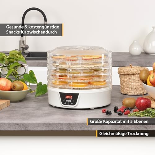TZS First Austria Dörrautomat | Dörrgerät für Obst, Kräuter, Pilze & Fleisch | digital mit Timer & Temperaturregler 35-70°C | 5 Etagen, Einlageböden BPA frei, Dörrapparat mit Zeitschaltuhr – Bild 4