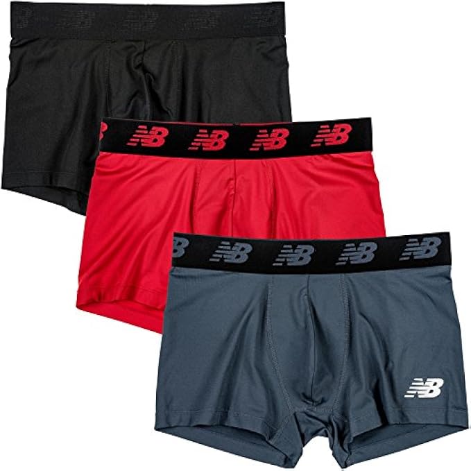 New Balance Men's 3" No Fly Boxer Brief with Built in Pouch Support, No Fly Boxer Trunks (3-Pack of Trunk Briefs)