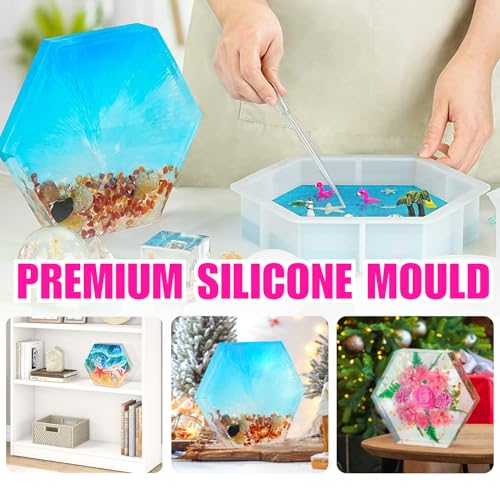 Image of Oytra Resin Art Mould Hexagon Shape for Flower Preservation Silicone Mold DIY Art Craft Casting Home Decoration & Gift Making