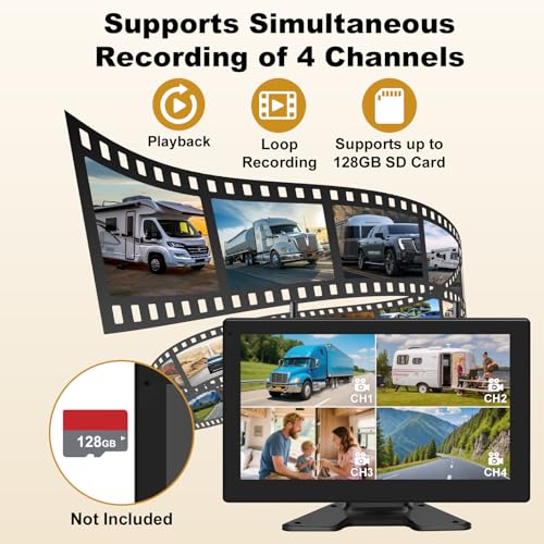 Image of 10 inch Wireless Backup Camera System for RV /Truck /Trailer, 4-Channel IPS Touch Screen Monitor, Dual HD 1080P IP69K Waterproof Cameras, IR Night Vision, Easy Installation for Camper & Trailer