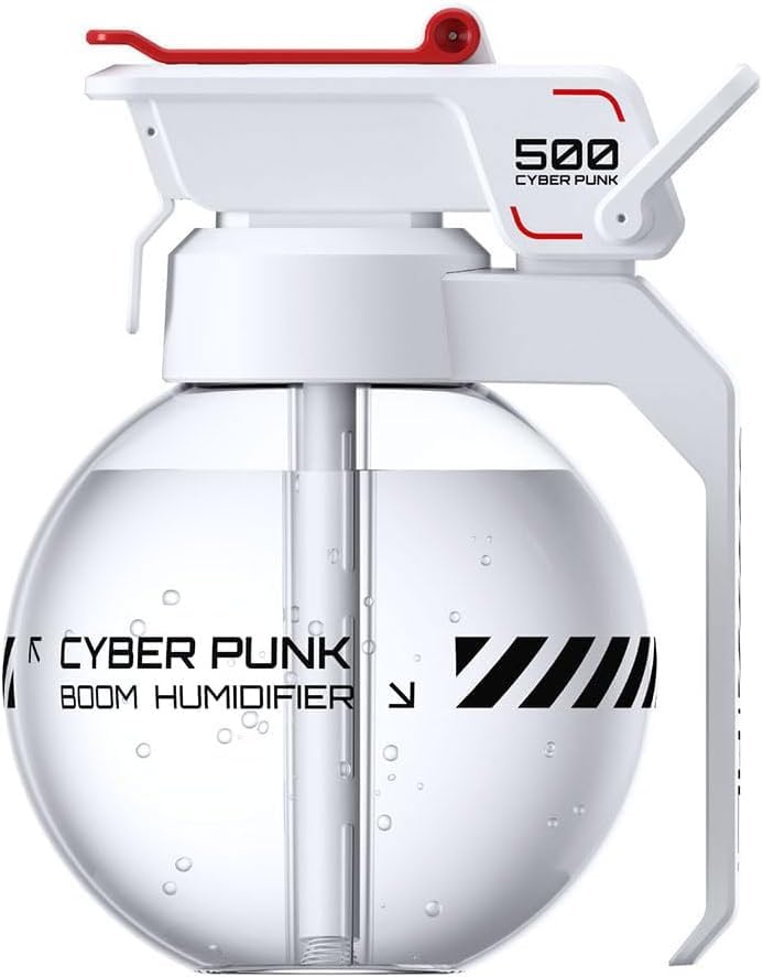 Difusor de aroma de granada de mano con luz nocturna, granada de mano, LED, humidificador de aire, 500 ml, granada de mano, difusor de aroma para aceites esenciales (blanco)