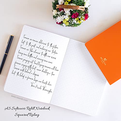 Image of NEORAH - A5 Checked Notebook (Square Ruling) SOFT COVER | Organiser REFILL | 110 GSM | 160 pages (Size 21 cm x 14.8 cm) Planner Journaling Writing Note Taking Diary, Travellers Journal - Orange