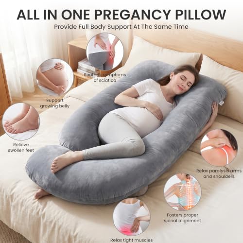 Image of Jcickt Pregnancy Pillow for Sleeping,59 inch Maternity Pillow with Removable Washable Cover,U-Shaped Velvet Full Body Pregnant Pillow -Support for Backs,Legs, Belly, HIPS, Improve Sleep-Gray