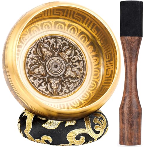 Hihealer Grand Bol Chantant Tibétain - Bol Sonore Fait Main au Népal pour Yoga, Guérison des Chakras, Soulagement du Stress, Cadeaux Bien-Être pour Femmes...