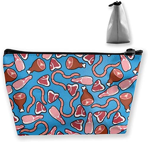 Preisvergleich Produktbild Royal Crown Multifunktions-Trapez-Tasche, Kosmetiktasche, kleine Make-up-Tasche, Kulturbeutel, tragbare Reisetasche mit Reißverschluss Meat Lovers Einheitsgröße
