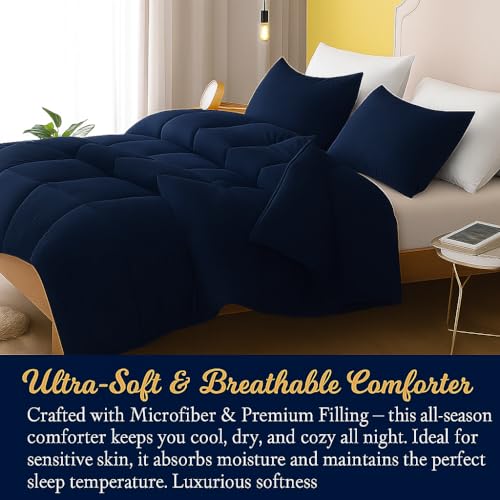 Image of Down Blanket, Extra Lightweight Summer Comforter for Double Bed | 100 GSM Ac Comforter Super Soft Fluffy ComforterDouble Bed Comforter | Dohar | Duvets |Soft Microfiber Fabric (100 GSM, Navy Blue)