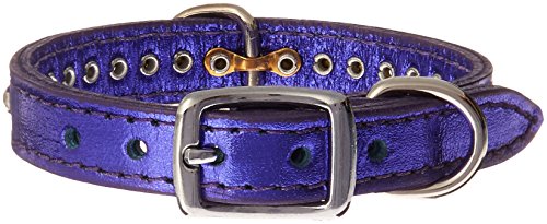 Image of Signature Leather Crystal Dog Collar, Metallic Purple Solid Grain Leather, Fits 7.5 inch-9.5 inch Neck Size, 12 inch Overall Length