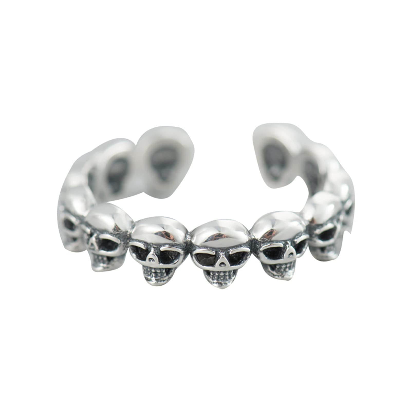 HHRFCS S925 Sterling Skelett Ring Retro Gothic Totenkopf Skelett Offene verstellbare Daumenringe Schmuck Geschenke für Frauen Weihnachten Halloween,