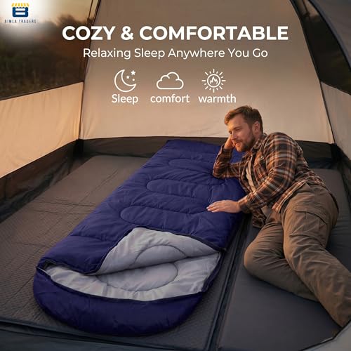 Image of Sleeping Bag for Camping & Travel | Regular Size Lightweight Sleeping Bag (1kg) | Comfortable, Easy to Carry & Store. Pack of 1 (Navy)