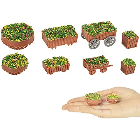 Rileryan 8 Pcs Mini Flower Beds Miniature Plants Pots Holder Display for DIY Fairy Garden Scenery Model Railway Train Diorama Landscape Layout Cover
