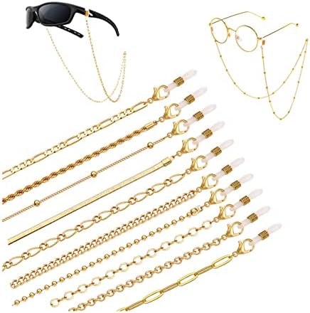 HEIDKRUEGER 10 Pieces Eyeglass Chains String Holders for Women Men Gold Link Necklace Around Neck Glasses Mask Chain Lanyard Eyewear Retainer Accessory Chain