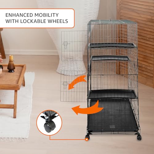 Image of amazon basics Multi-Level 3-Tier Cat Playpen Cage | Large | Spacious Metal Enclosure with Platforms & Removable Tray (Black),1