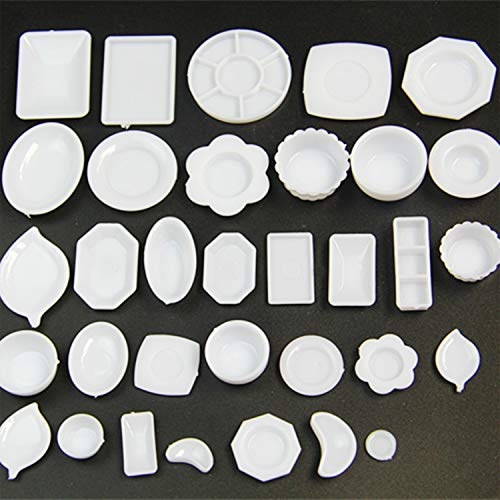 JinYu 33 Pcs Plastic Plate Dishes Set Doll House Furniture,DIY Miniature Kitchen/Living Room/ Bedroom Furniture Dollhouse Fairy Garden Decoration Accessories Kids Toy