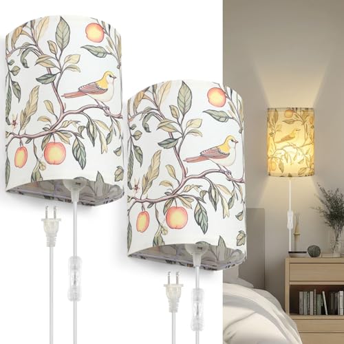 Image of Plug in Wall Sconces Set of Two,Wall Lamps for Bedroom, Decorative Plug in Corner Wall Sconce, Wall Lamp for Living Room, Sconce Light with UL Certified 5.2FT Clear Cord