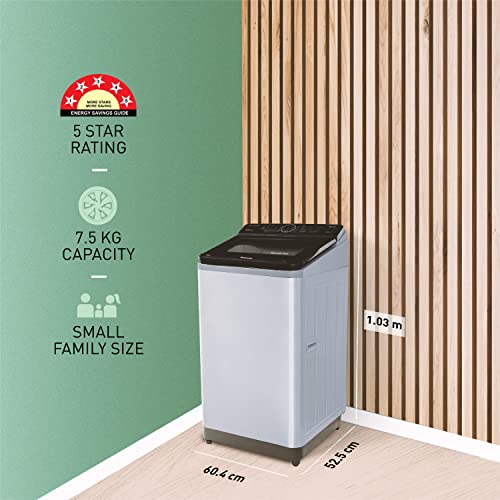 Image of Panasonic 7.5 Kg Wifi Built-In Heater Fully-Automatic Top Loading Smart Washing Machine (NA-F75V10LRB, Silver, Compatible with Alexa)