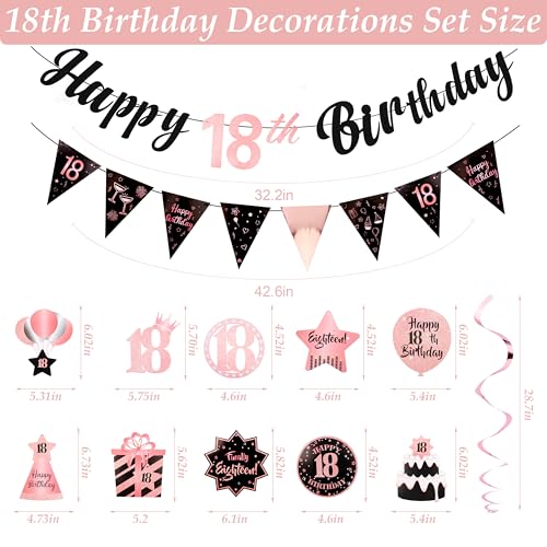 Image of 18th Birthday Decorations for Girls Rose Gold Pink Pre Strung Happy 18th Birthday Banner and Hanging Swirls 18 Year Old Party Decorations Supplies