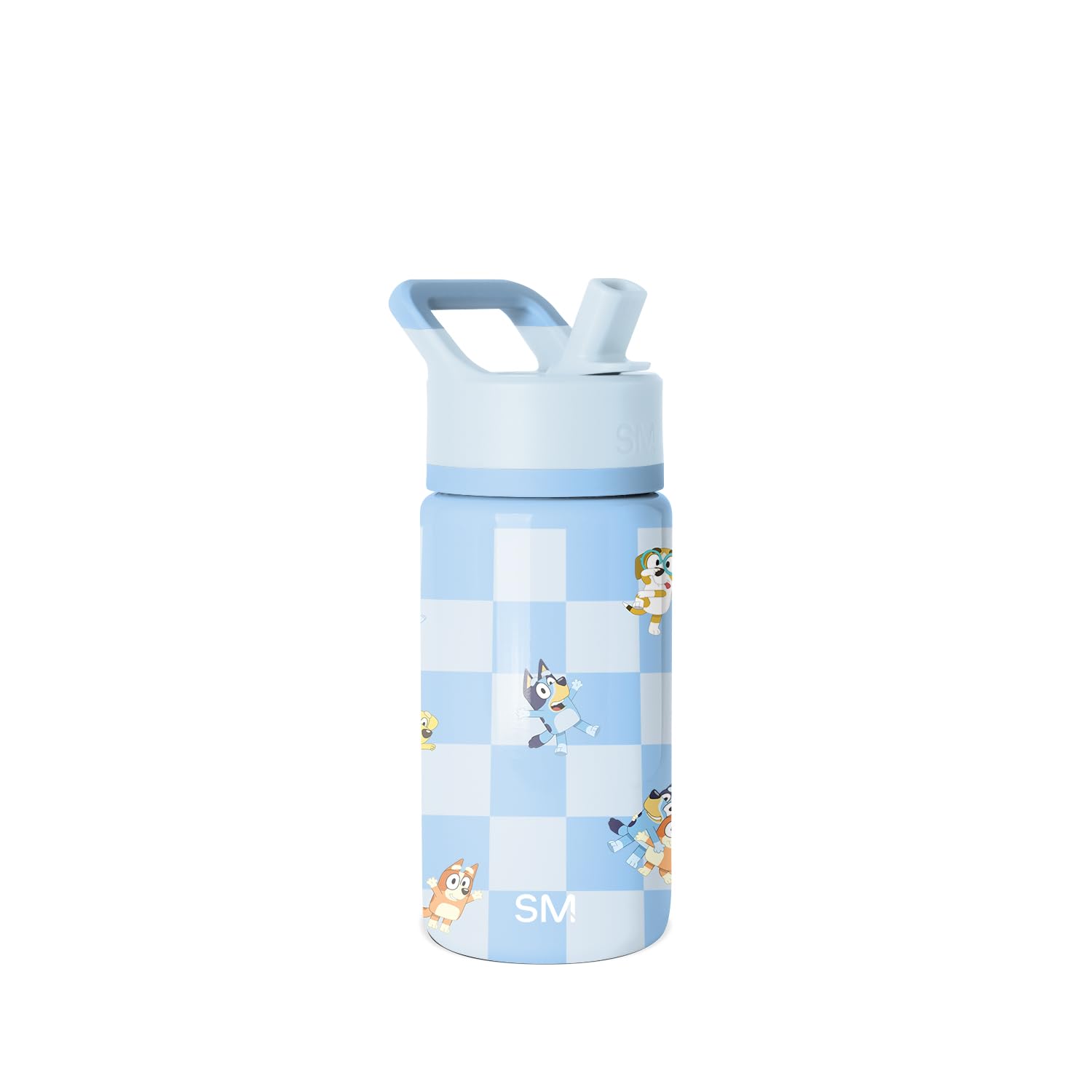Bluey Kids Water Bottle with Straw Lid | Reusable Insulated Stainless Steel Cup for Girls and Boys, School | Summit Collection | 14oz, Checkmate