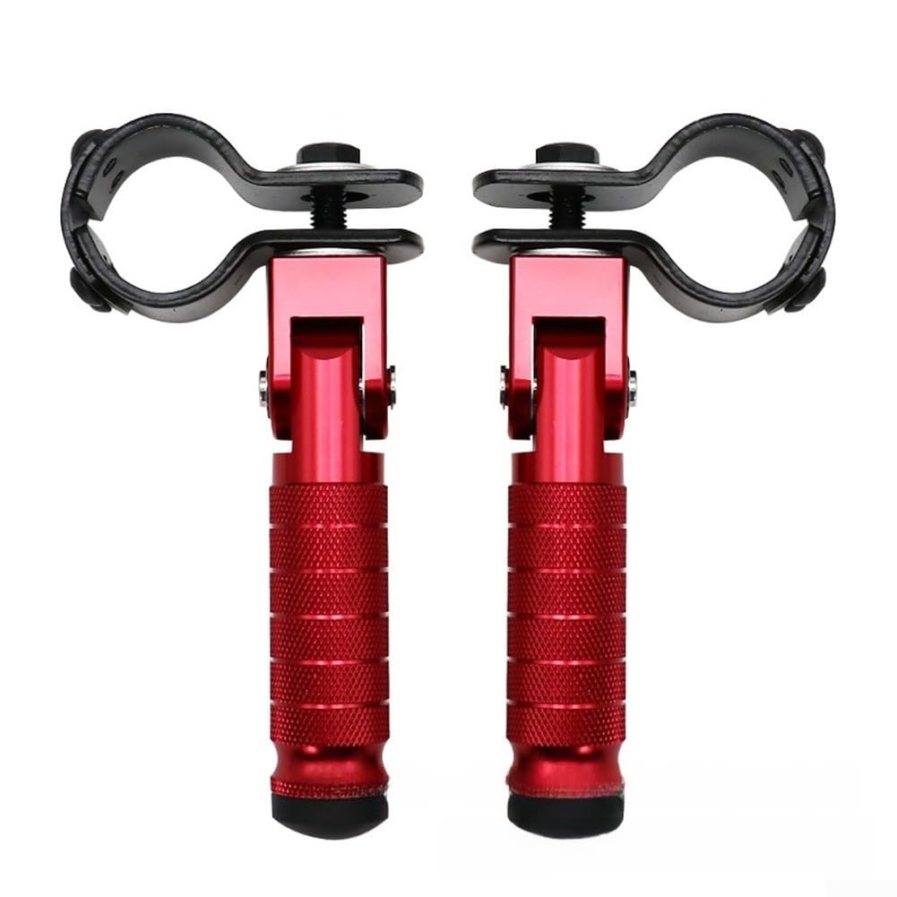 Foldable Rear Foot Pegs for Motorcycle and E-Bike - CNC Aluminium Alloy Footrest with Non-Slip Grip 122mm(Red)