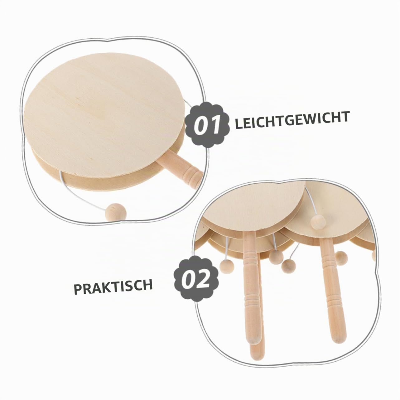 10stücke Junge Mädchen DIY Holz Rasseltrommel Rund Unbemalt Percussion Instrumente Zum Bemalen Musikalisches Kinderspielzeug Für Vorschule Kreatives Bastelprojekt