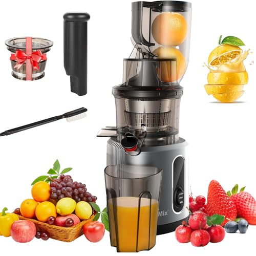 Exprimidor en frío con tolva de alimentación de 75 mm, máquina de jugo lenta de 200W, rendimiento...