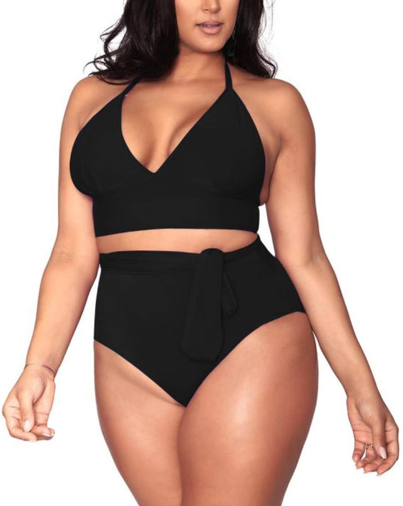 Sovoyontee Women's Plus Size High Waisted Tummy Control Swimwear Swimsuit Full Coverage