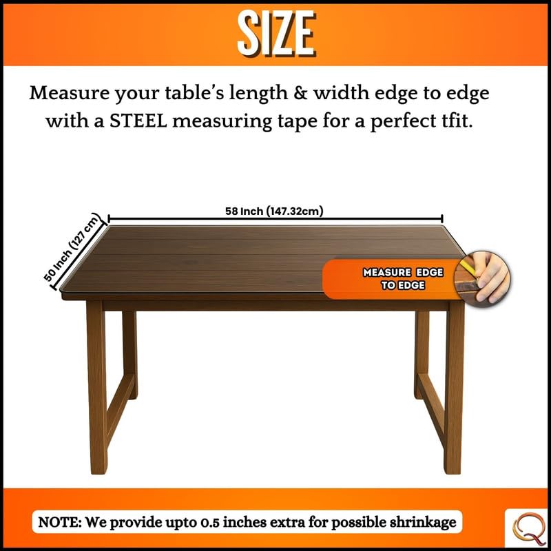 Image of Qlarity Covers 2mm Max Shield Table Cover, 58 x 50 Inch, PVC Table Cover | Waterproof clear sheet protector for dining table prevents scratches, stains & heat while maintaining furniture beauty