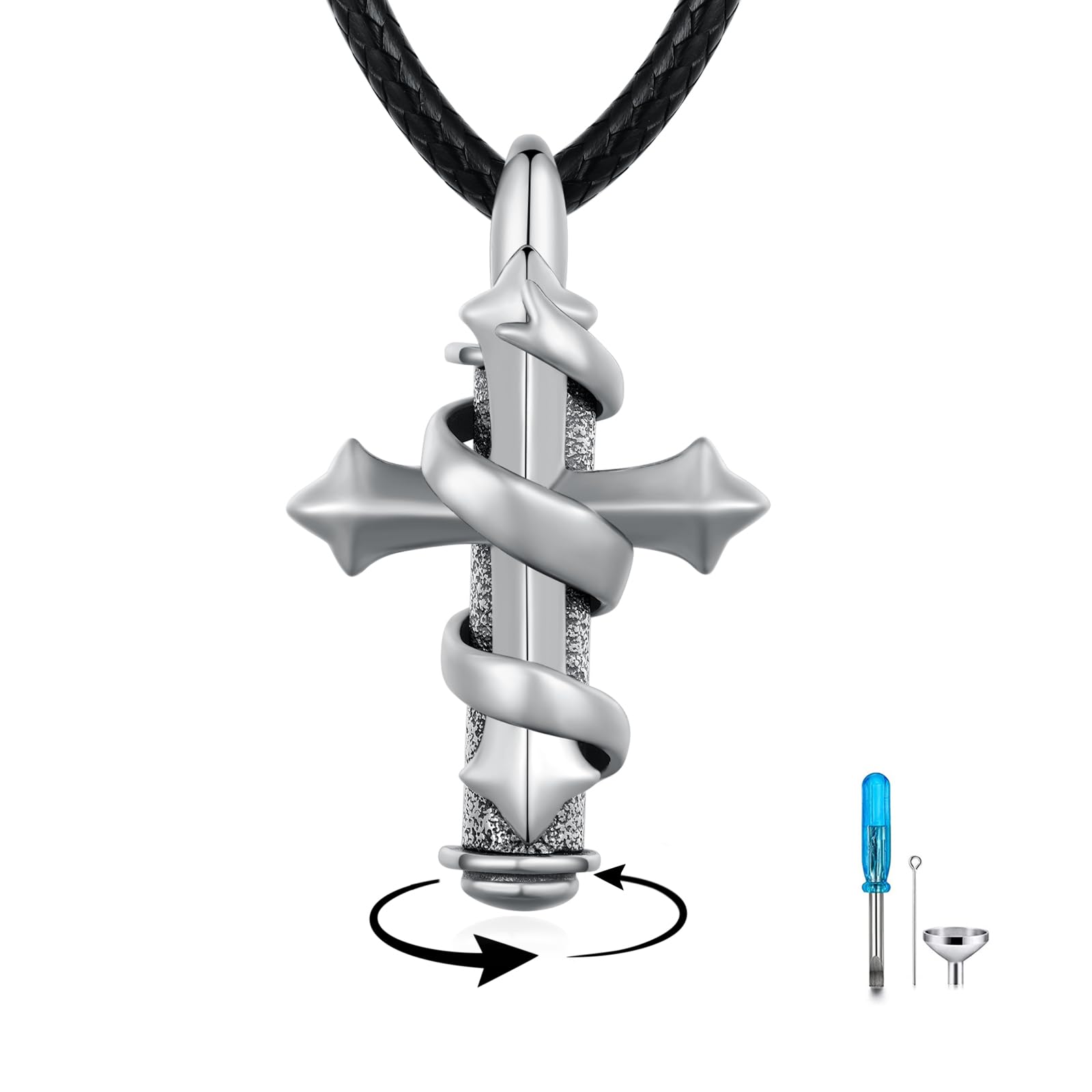 Fuguangju Black/Sliver Cross Ashes Necklace 925 Sterling Silver Cross Cremation Keepsake Memorial Pendant Cremation Jewelry Gifts for Men Women