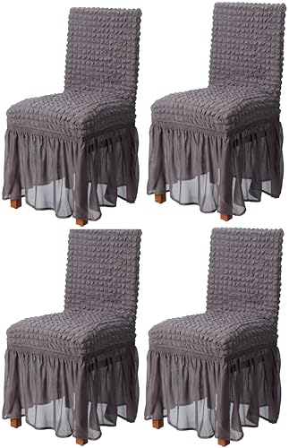 Amazon Brand - Solimo Bubble Chair Cover with Skirt Polyester and Spandex Fabric | Pack of 4 (Grey) (B0CW9QMGNW) Amazon Price History, Amazon Price Tracker