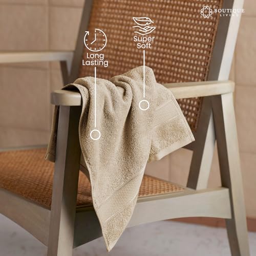 Image of BOUTIQUE LIVING Luxe Loom 100% Cotton 550 GSM Beige Hand Towels - Pack of 2