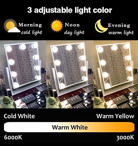 Lights Vanity Mirror, 14.5" L x 12" W LED Makeup Mirror with 9 LED Lights,3 Modes Light Modes&Touch Control Dimmable Tabletop Makeup Mirror,Detachable 10X Magnification,360°Rotation (White) - Image 3