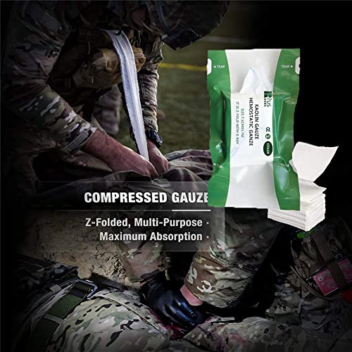 Gasa estéril comprimida de 3 pulgadas x 4 yardas, paquete de 3, suministros esenciales de primeros auxilios y detener el sangrado para uso doméstico, médico y táctico de emergencia