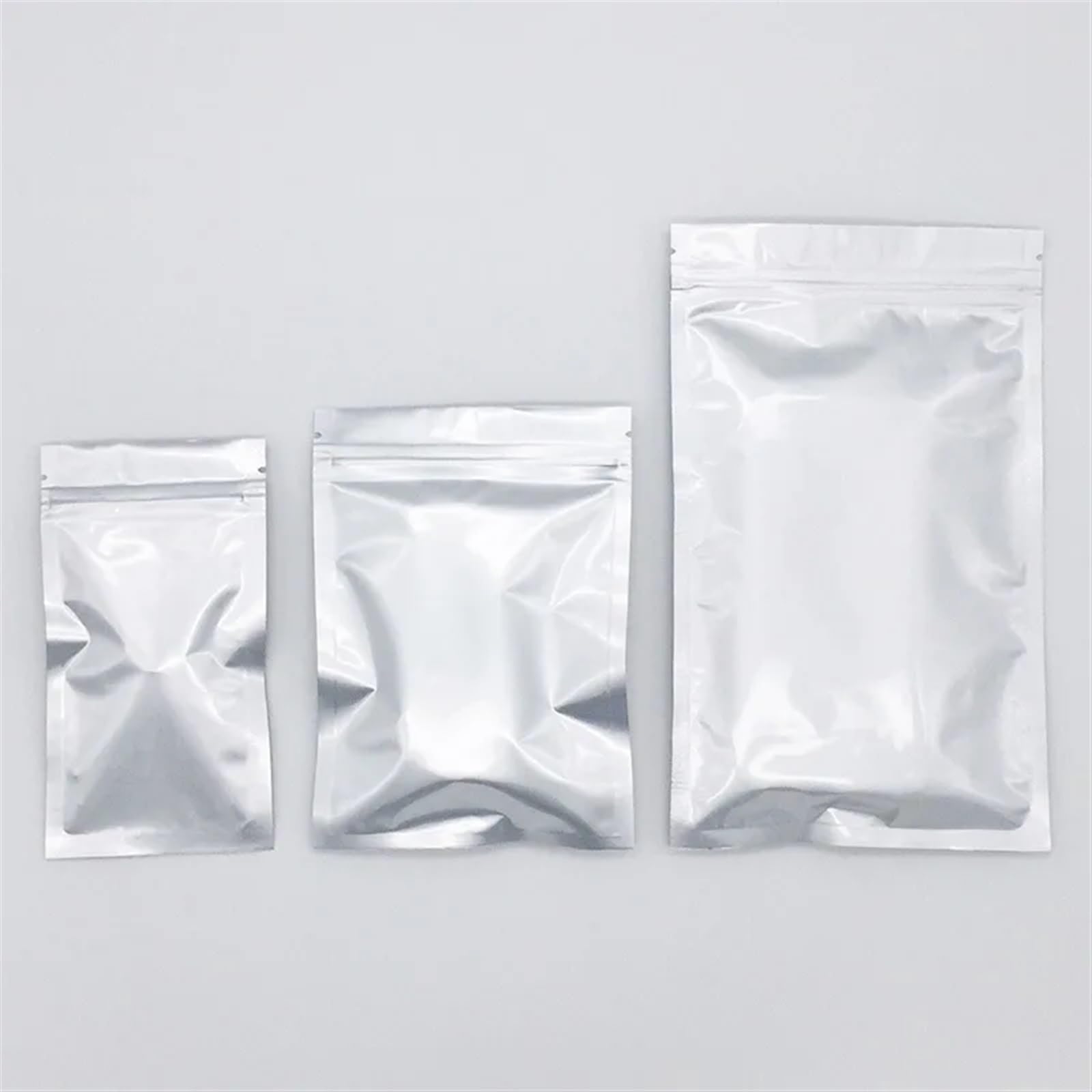 Sacchetti Ziplock, Buste con chiusura lampo in foglio di alluminio piatto spesso, argento, 50/100 pezzi, termosaldabili, dimensioni multiple(Silver 100pcs,20x30cm)