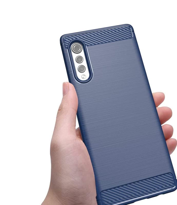 Case Compatible with LG Velvet, Perfect Fitting Hybrid Edge to Edge Side Protection Carbon Fiber Back Cover for LG Velvet - Blue