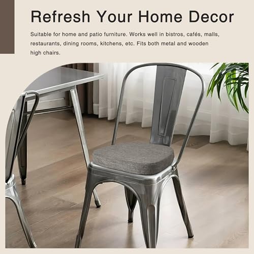 Image of OVOV 14x14 Chair Cushions for Metal Dining Chairs Set of 2 Light Grey | Non Slip, Washable Removable Cover with Ties, Textured, for Dining Room, Kitchen Cafes Bistro Patio, Stackable Chairs