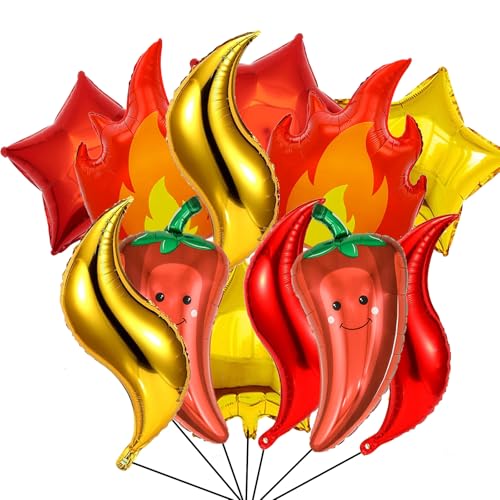 12PCS Chili Fire Foil Balloons for Cook Off Contest Party Decoration Chili Pepper Flame Aluminum Balloon Contest Tasting Competition Cinco De Mayo Mexican Fiesta Birthday Party Supplies