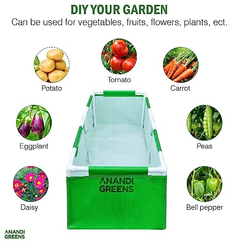 Image of Anandi Green's HDPE UV Protected 360 GSM Green Color Rectangular Plants Grow Bags Suitable for VegetableTerrace Gardening with PVC Pipe Support (4Lx1.5Wx1H Fit) Pack of 1