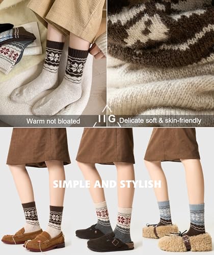 Image of IIG Cute Warm Wool Socks for Women Super Cozy Thick Crew Winter Socks Gifts, 5 Pairs