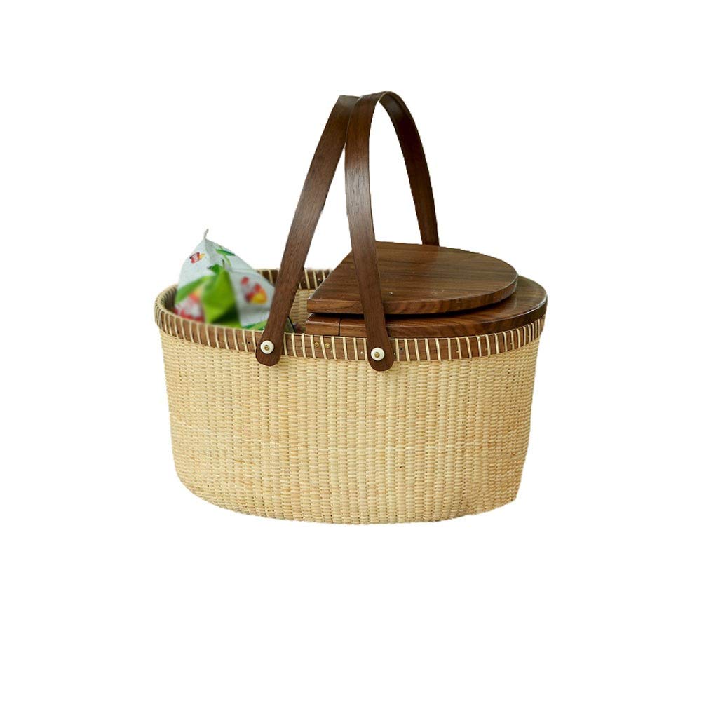 Storage Basket,Rattan Hand-woven Garden Picnic Large Shopping Lid