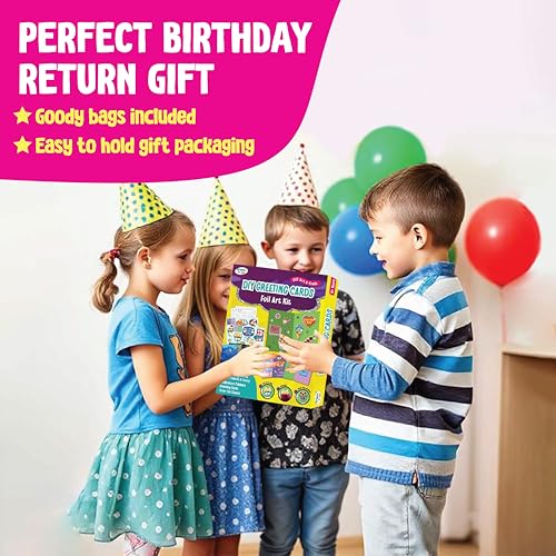 Image of SparkLPlay Greeting Card Making Kit Ages 4-12 | DIY Craft Kit | Make 4 Foil Cards | Gift for Kids Boys Girls | Cards for Friends & Family