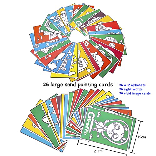 Sand Painting Art Kit With 26 Sheets Of Various Alphabet A-Z Word Picture Cards & 12 Bottles Of Colorful Sands, Preschool Diy Toys Educational Creative Activity Practice Craft Set For Kids #TOP3