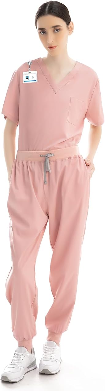 VICOGARD Womens Jogger Scrub Set Stretch V Neck Top & Jogger Pants Nursing Medical Uniform