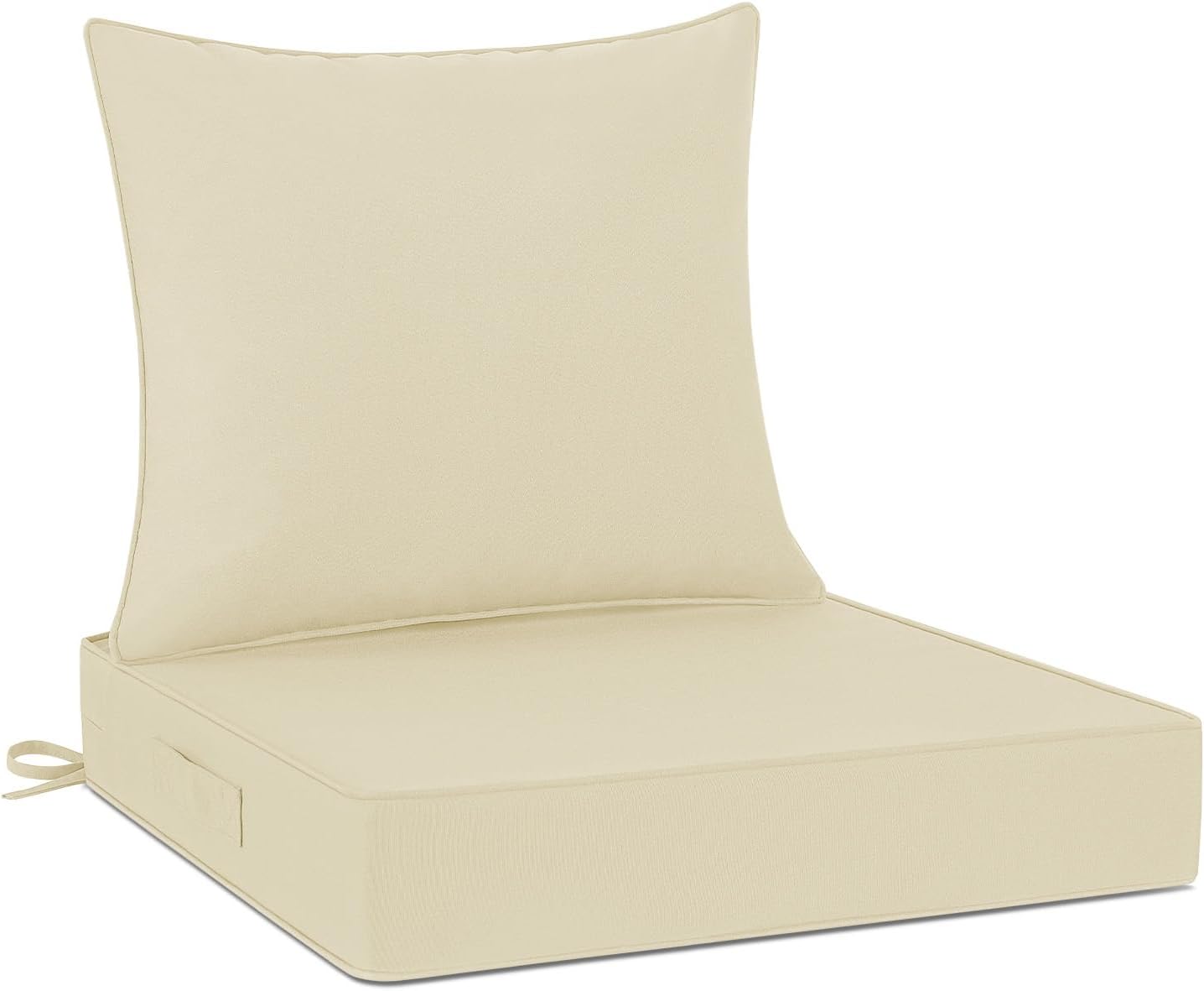 Cozyide Outdoor Chair Cushions 24x24, Washable Patio Furniture Cushions with Removable Cover, Waterproof Outdoor Deep Seat Cushion Set with Non-Slip Ties and Handle, Beige
