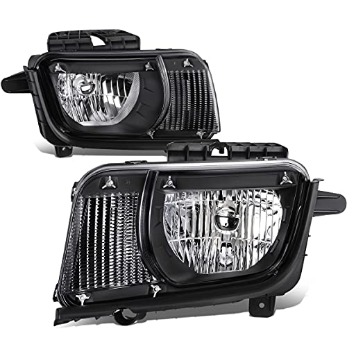 Auto Dynasty [Halogen Model] Factory Style Headlight Lamps Compatible with Chevy Camaro 10-13, Driver and Passenger Side, Black Housing Clear Lens