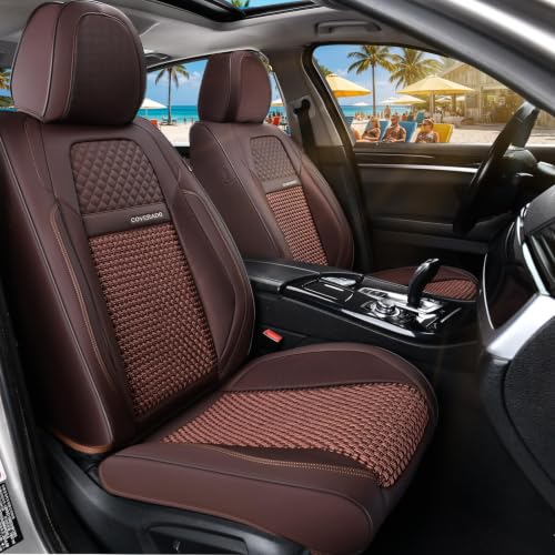 Image of Coverado Leather Seat Covers Front, 2-Pack Universal for Cars, Waterproof Luxury Leatherette Cushions, Auto Protectors, Fit for Most Vehicles - Brown
