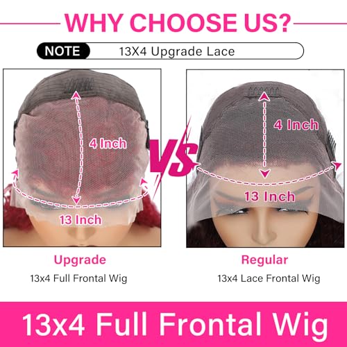 Image of 26 Inch 99j Burgundy Lace Front Wigs Human Hair 13x4 Deep Wave Lace Front Wigs Human Hair Pre Plucked 180% Density Water Wave Human Hair Wig Wine Red Wet Wavy Curly Glueless Colored Wig for Women