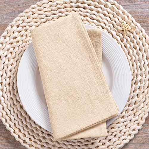 Image of MLMC 4 Pack Champagne Cloth Napkins Rustic Washable Cotton Linen Napkins Set of 4 17 inchx17 inch Reusable Dinner Napkins Cloth for Wedding Baby Shower Party Gathering Everyday Use