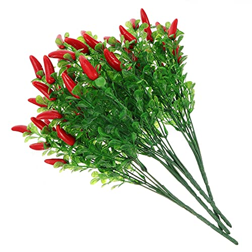 NOLITOY 4pcs Artificial Red Pepper Plant Plastic Pepper Bunch Chili Bouquet Fake Plant Fruit Stems Twig for Home Office Shop Garden Wedding Vase Filler Decoration