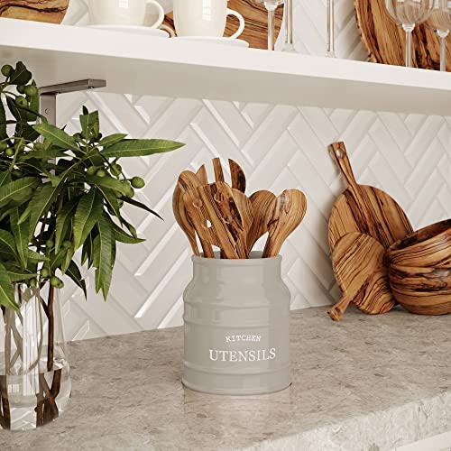 Barnyard-Designs-Ceramic-Farmhouse-Kitchen-Utensil-Holder-for-Countertop-Decorative-Kitchen-Utensil-Holder-Large-Kitchen-Utensil-Holder-for-Kitchen-Counter-Utensil-Crock-Spatula-Holder-675-Taupe