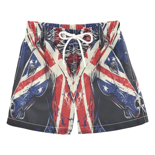 Jucciaco Boys Beach Board Shorts Britain Flag Horse Quick Dry Swim Trunk Swimwear for Kids Multicolor